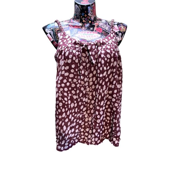 Papermoon Womens Sleeveless Polka Dot Tank Top Blouse 2X Burgundy & White - Picture 1 of 3